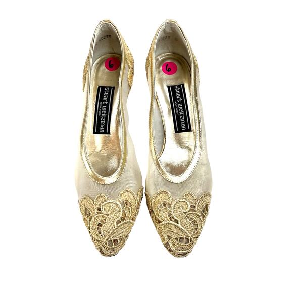 Vintage Stuart Weitzman Gold Mesh Embroidered Heels Pump - Picture 2 of 13